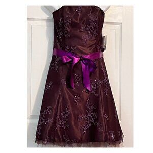 Y2K Jessica McClintock for Gunne Sax Brown with Beaded Floral Netting Dress